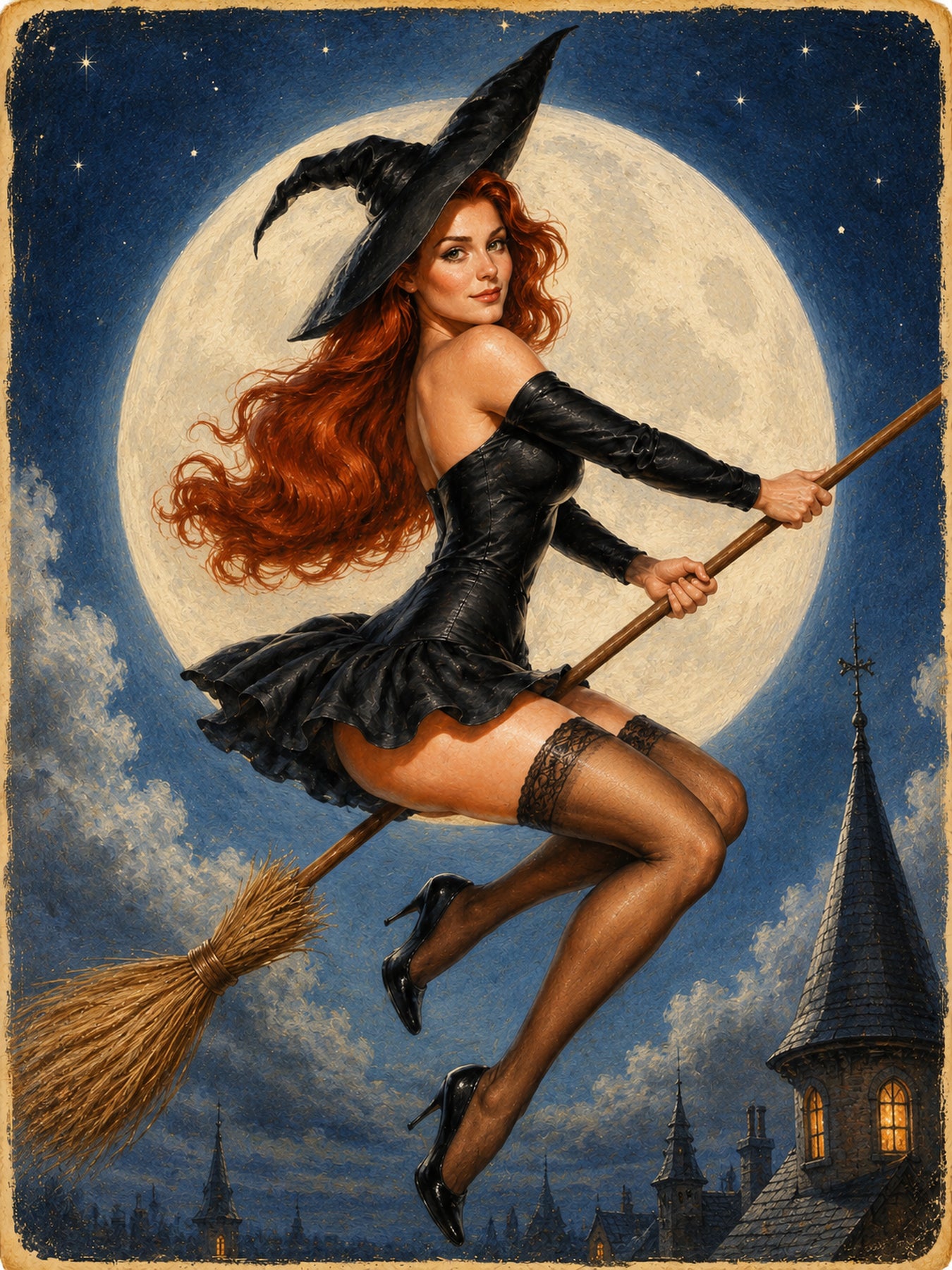 Custom Halloween Broomstick Bombshell Pinup Portrait