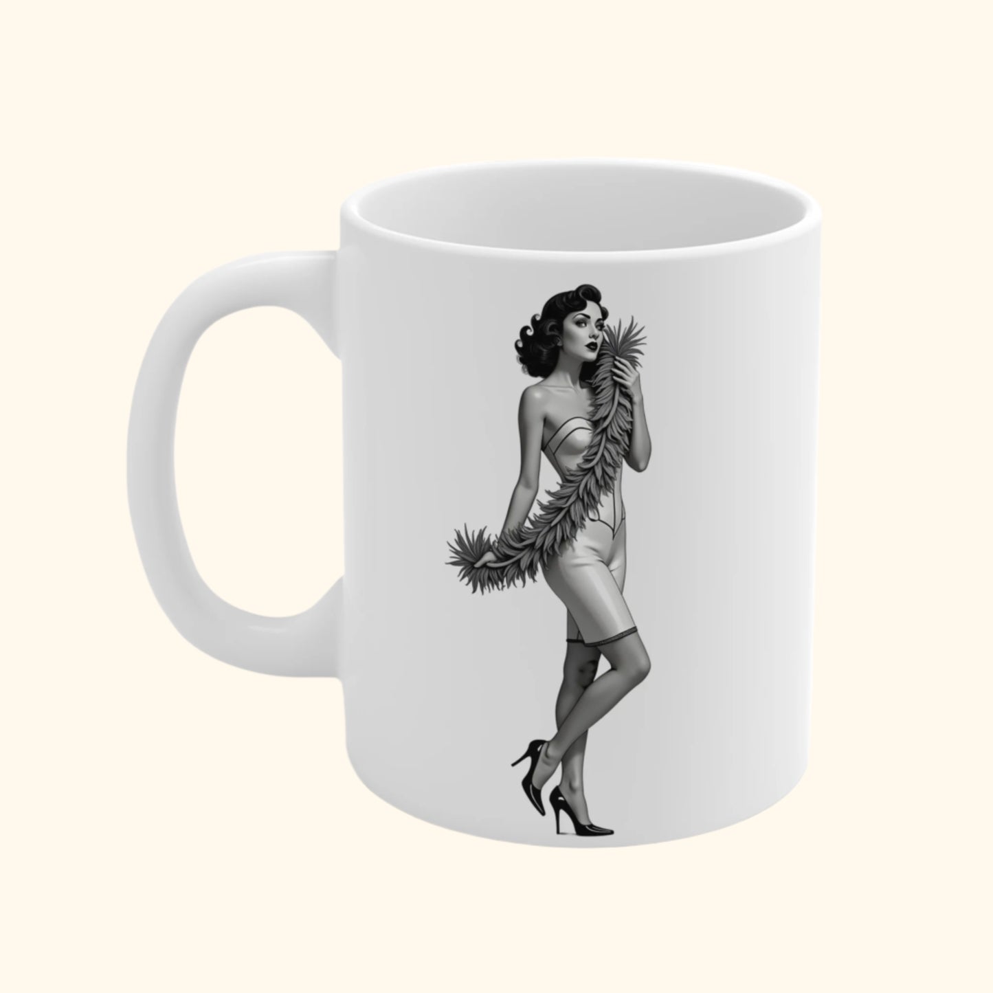 Pinup Art Vintage Feather Diva Mug - Pinup Portrait