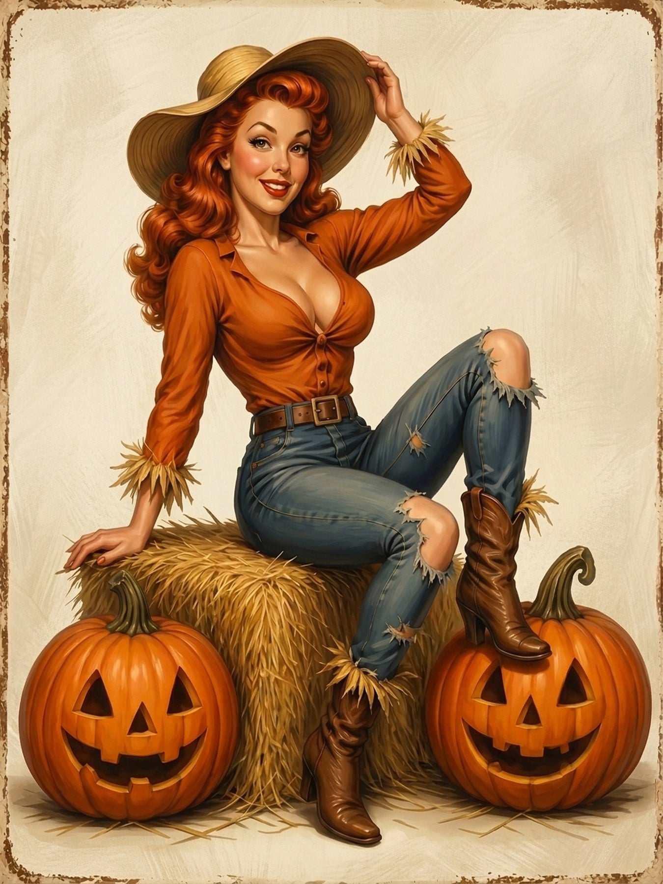 Custom Halloween Harvest Cowgirl Pinup Portrait