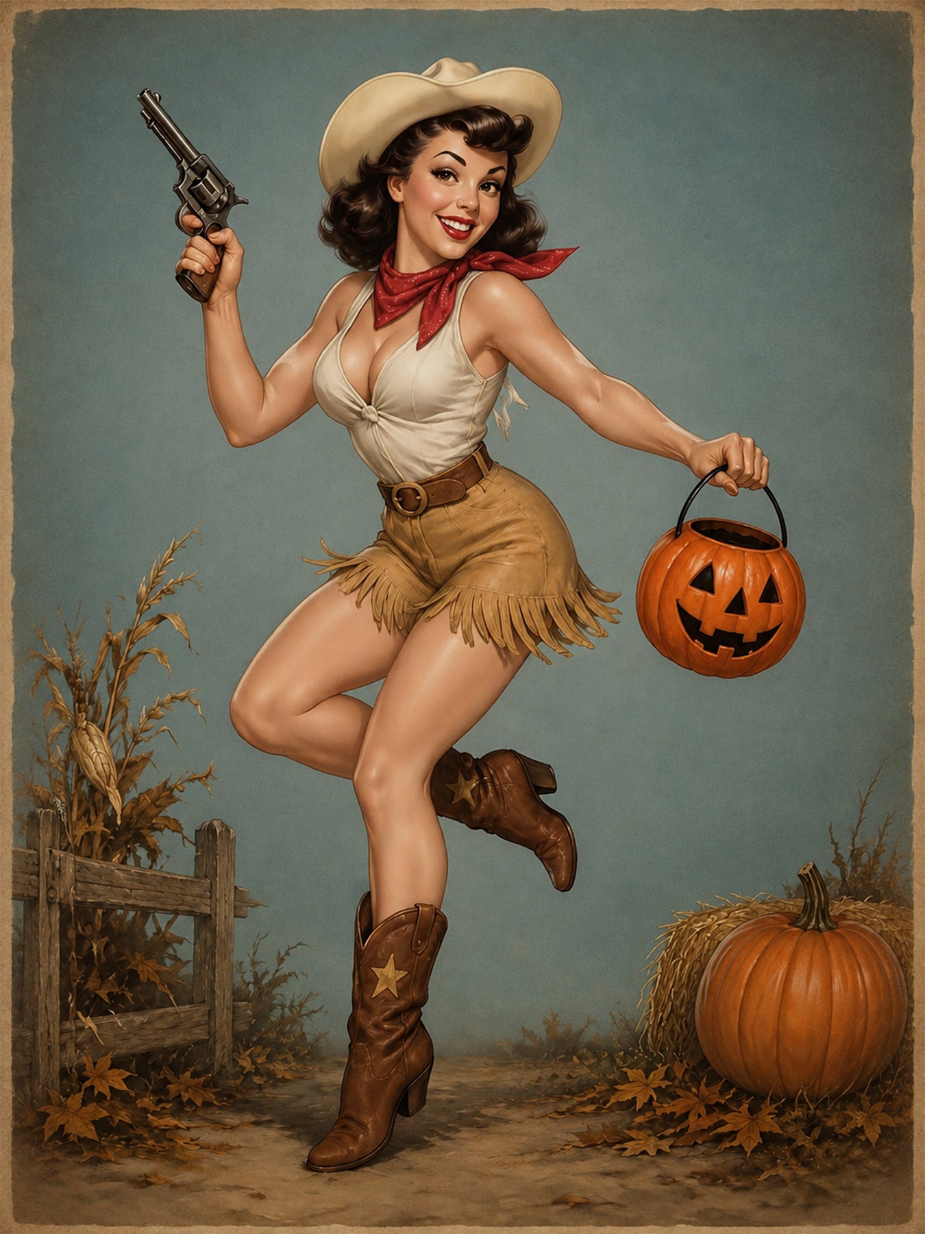 Custom Halloween Western Cowgirl Pinup Portrait