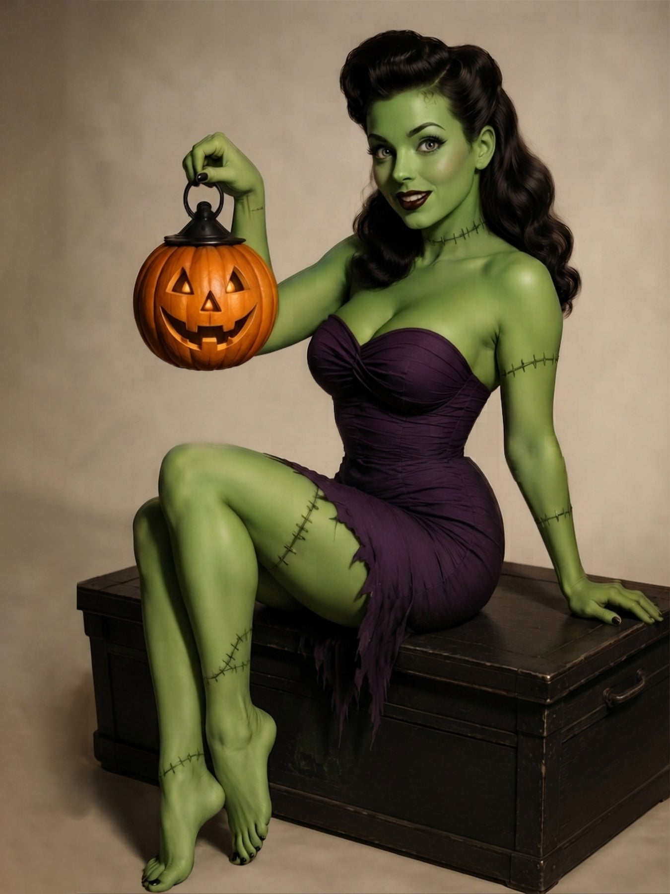 Halloween Stitched Monster Diva Pinup Portrait