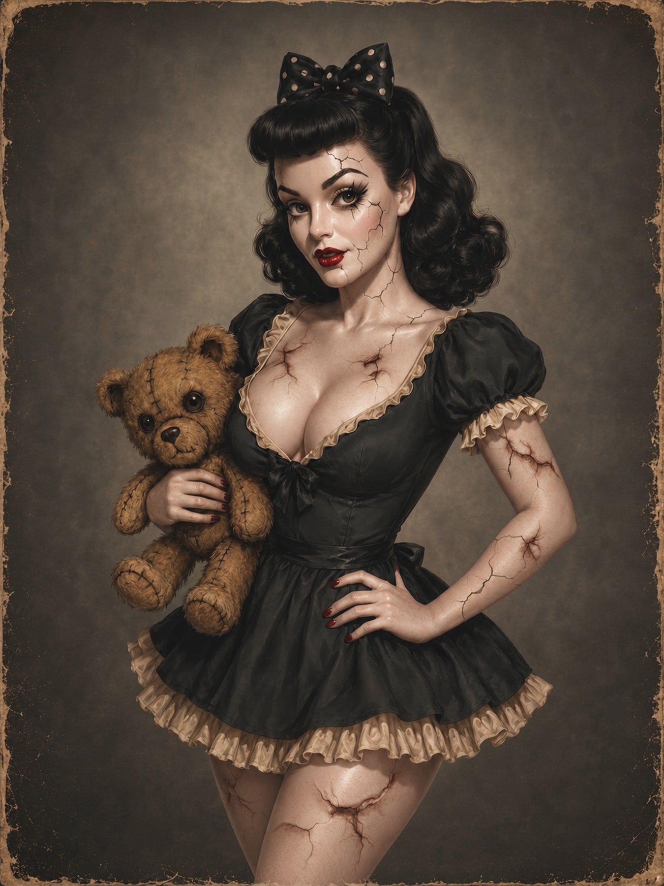 Custom Halloween Porcelain Hauntress Pinup Portrait