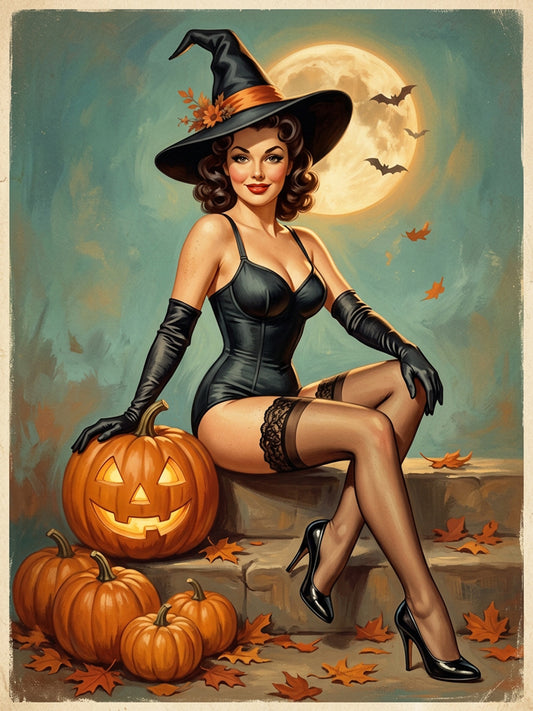 Custom Halloween Autumn Glam Witch Pinup Portrait
