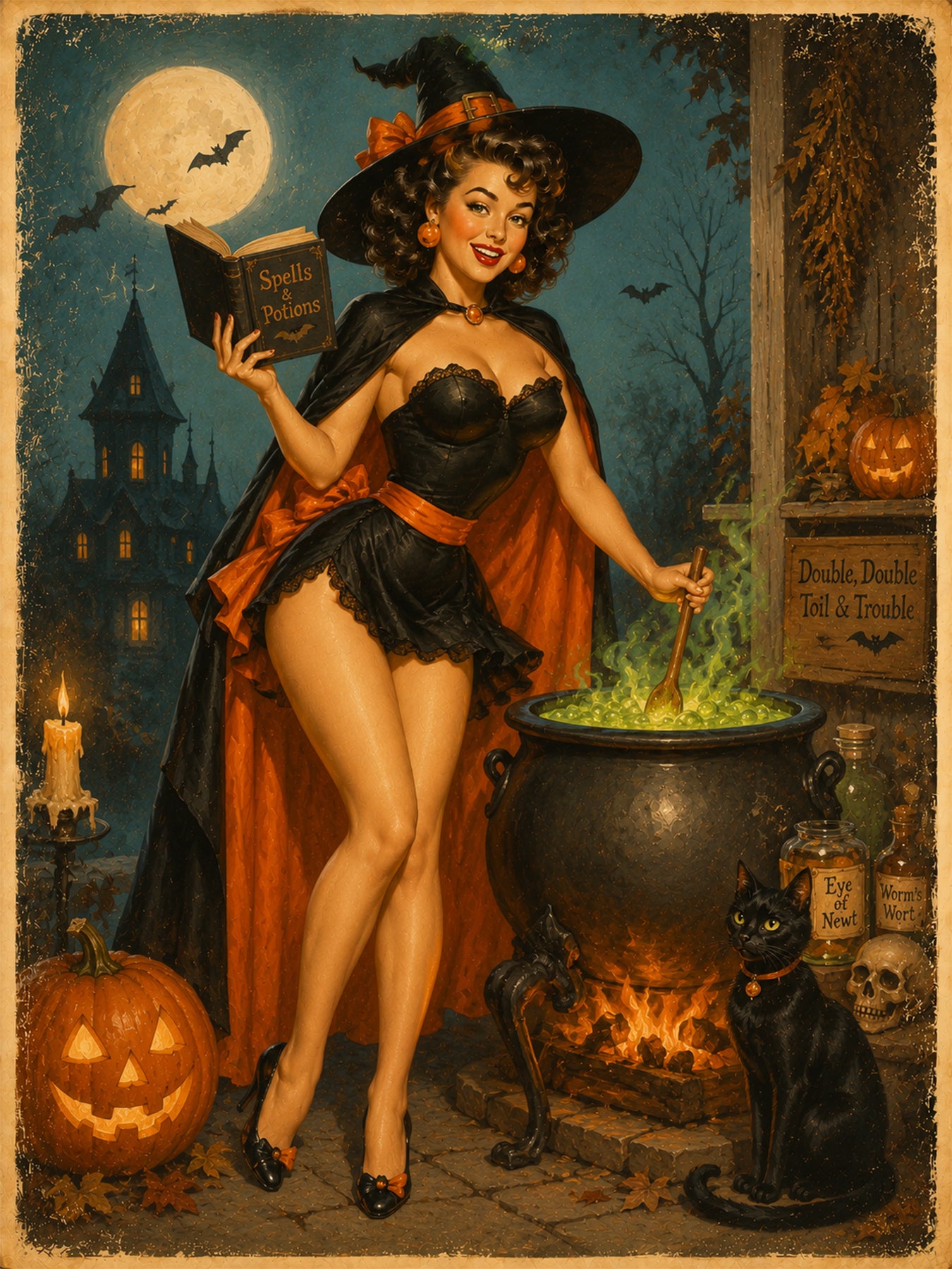 Custom Halloween Spellcaster Siren Pinup Portrait