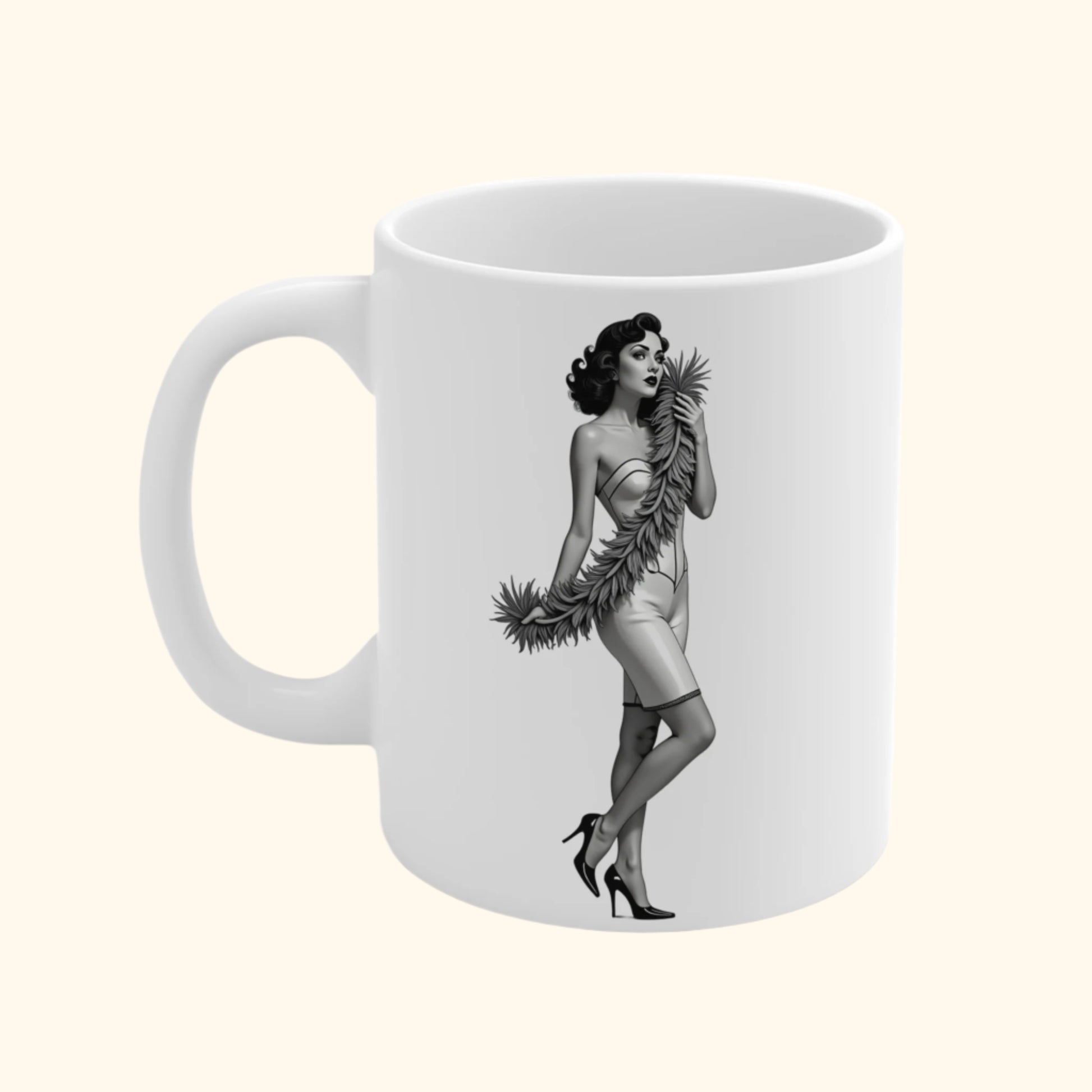 Pinup Art Vintage Feather Diva Mug - Pinup Portrait