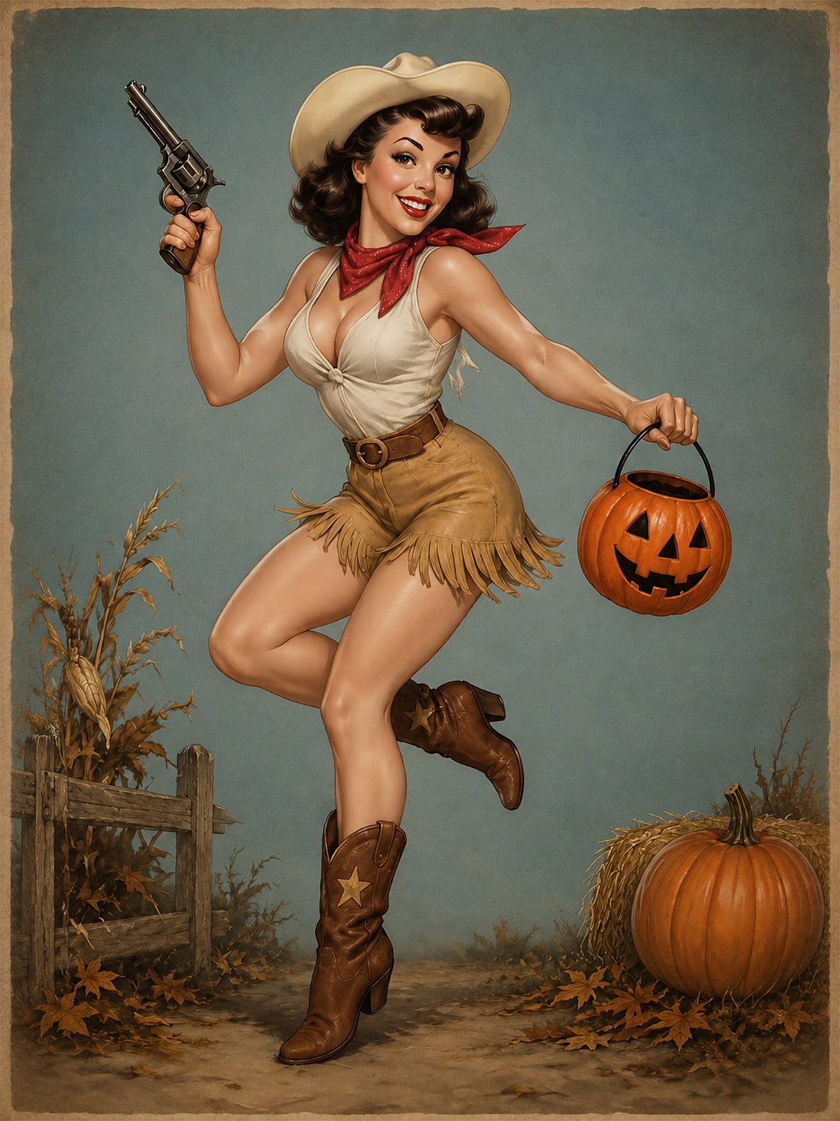 Custom Halloween Western Cowgirl Pinup Portrait