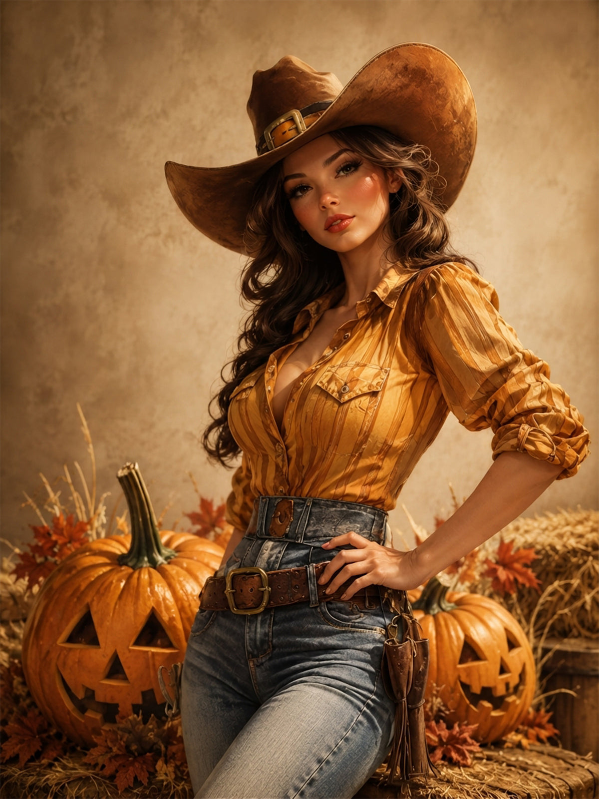 Custom Halloween Autumn Rodeo Queen Pinup Portrait