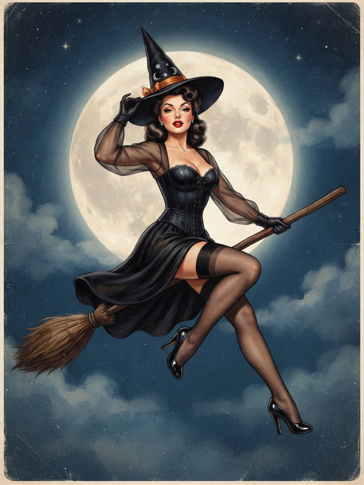 Custom Halloween Celestial Witch Pinup Portrait