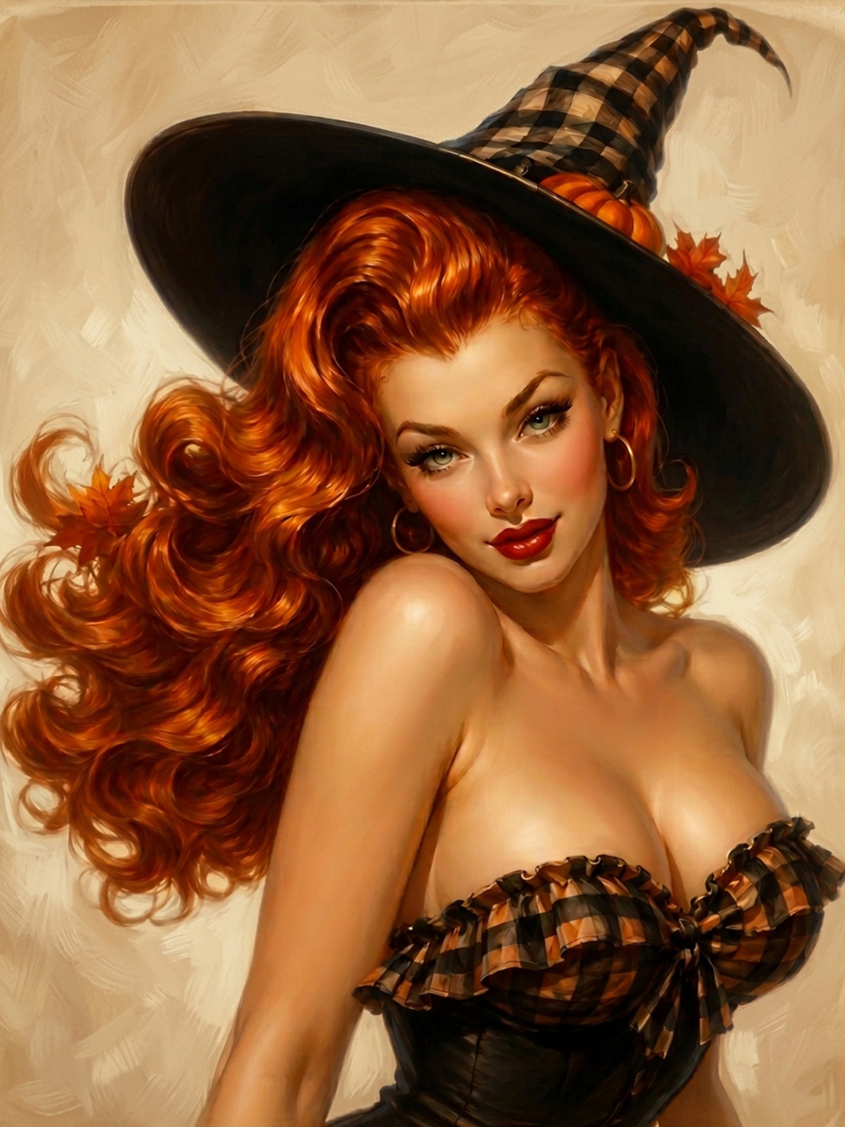 Custom Halloween Redhead Witch Pinup Portrait