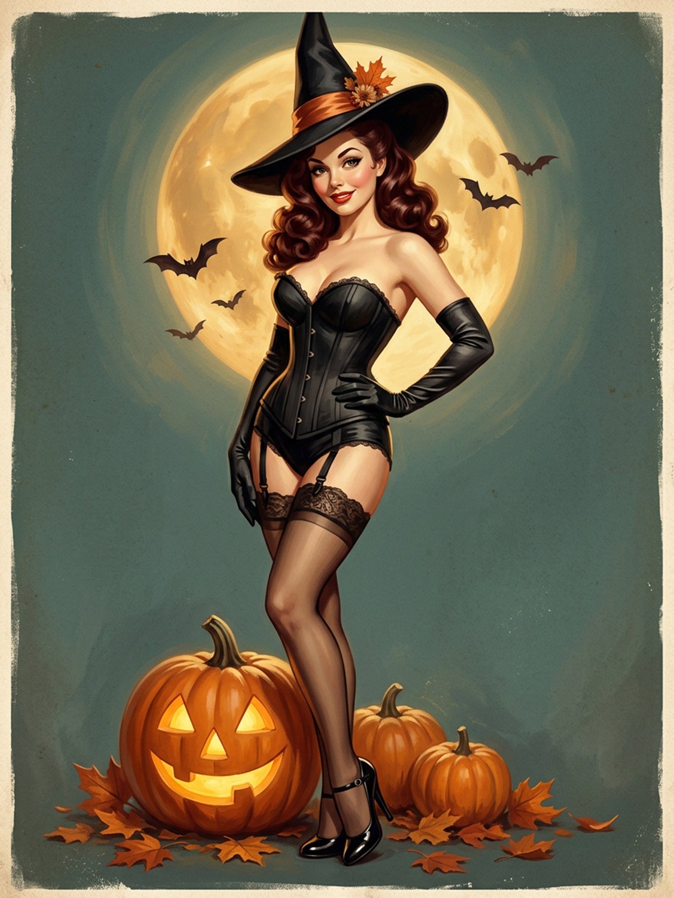 Custom Halloween Black Corset Witch Pinup Portrait