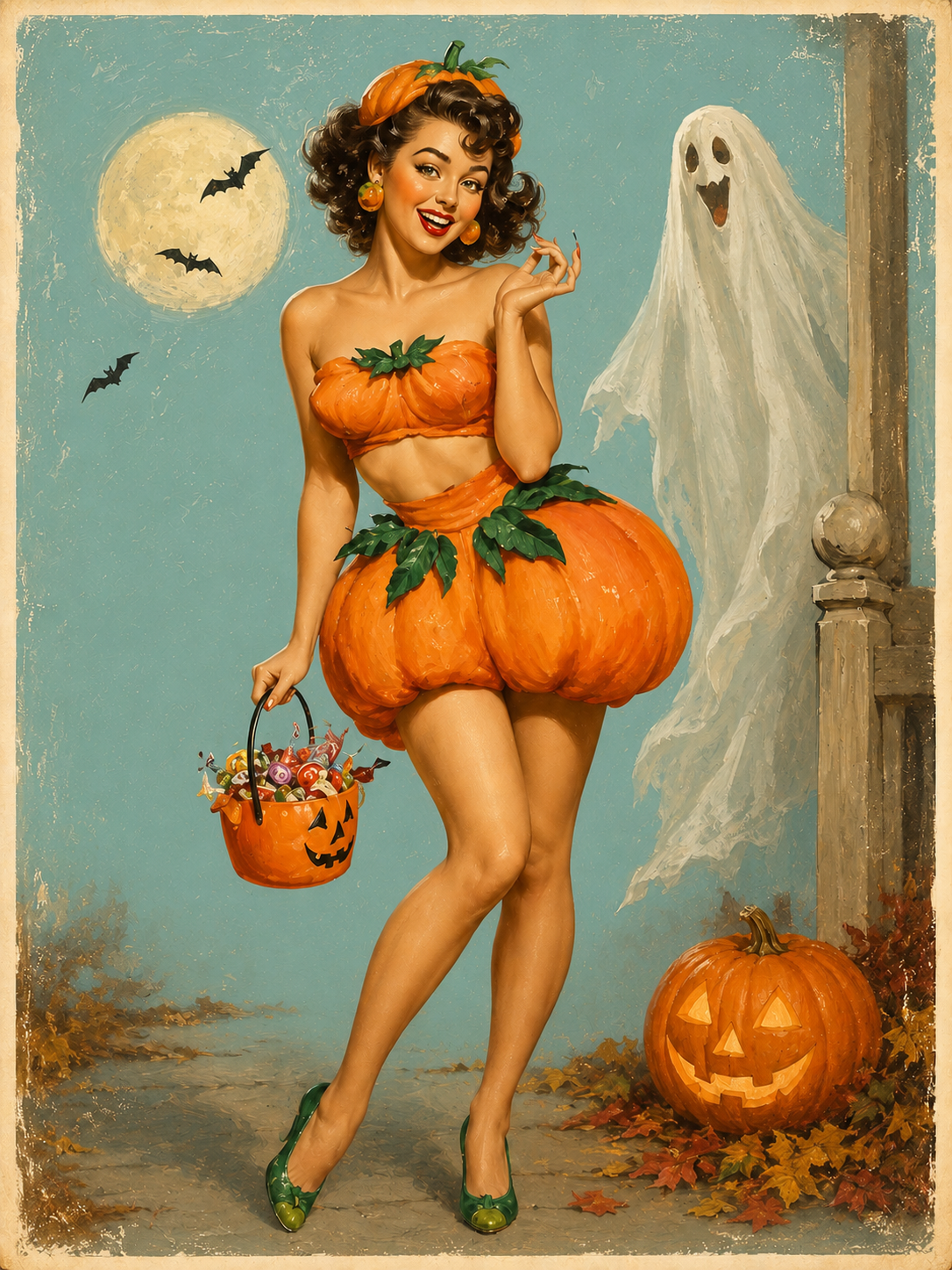 Custom Halloween pumpkin pinup portrait